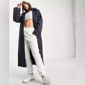 ASOS Design Tall Hero Double Breasted Coat Navy Herringbone 6